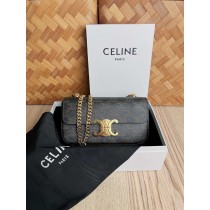 Celine Triomphe Logo Print Calfskin Chain Bag Black
