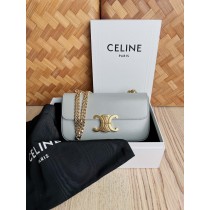Celine Triomphe Shiny Calfskin Chain Bag Light Blue