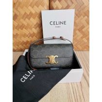 Celine Triomphe Logo Print Calfskin Shoulder Bag