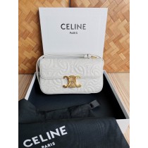 Celine Triomphe Quilted Lambskin Shoulder Bag White