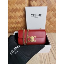 Celine Triomphe Shiny Calfskin Chain Bag Red