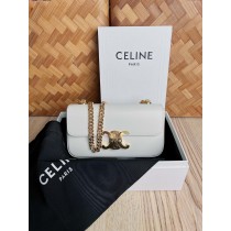 Celine Triomphe Shiny Calfskin Chain Bag White