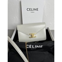 Celine Wallet On Chain Triomphe Shiny Calfskin White
