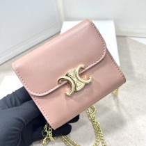 Celine Wallet Triomphe In Shiny Calfskin Pink
