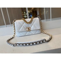 Chanel 19 Handbag 26CM Lambskin Gold-Tone AS1160 White