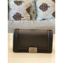 Chanel 25cm Le Boy Python Leather Chain Bag All Black