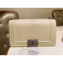 Chanel 25cm Le Boy Python Leather Chain Bag Beige