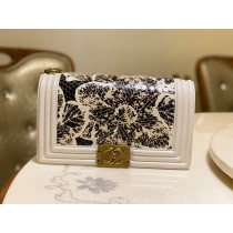 Chanel 25cm Le Boy Python Leather Chain Bag Black White
