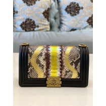 Chanel 25cm Le Boy Python Leather Chain Bag Black Yellow