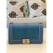 Chanel 25cm Le Boy Python Leather Chain Bag Dark Blue