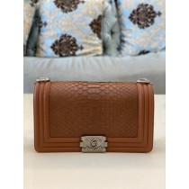 Chanel 25cm Le Boy Python Leather Chain Bag Dark Brown