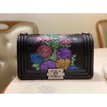 Chanel 25cm Le Boy Python Leather Chain Bag Flower Embossed