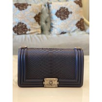 Chanel 25cm Le Boy Python Leather Chain Bag Navy Blue