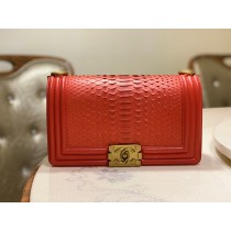 Chanel 25cm Le Boy Python Leather Chain Bag Red