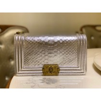 Chanel 25cm Le Boy Python Leather Chain Bag Silver