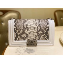 Chanel 25cm Le Boy Python Leather Chain Bag White Grey
