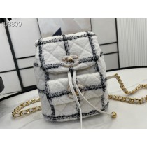 Chanel AS3615 Backpack Wool Tweed & Gold-Tone Metal White