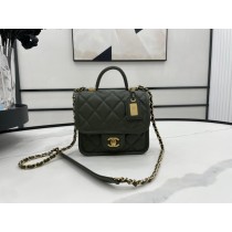 Chanel AS3652 Small Flap Bag with Top Handle Calfskin Green