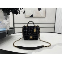 Chanel AS3652 Small Flap Bag with Top Handle Cotton Wool Tweed Black