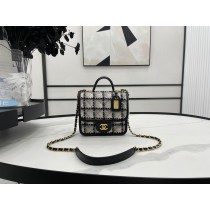 Chanel AS3652 Small Flap Bag with Top Handle Cotton Wool Tweed Grey Beige
