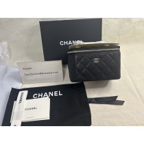 Chanel Caviar Quilted Small Vanity Case Bags with Chain Black
