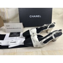 Chanel CC Logo Slingback Pumps 60mm Lambskin Black White