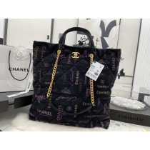 Chanel 2way Chain Shoulder Tote Bag As3128 Denim Black