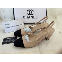 Chanel Classic Cap Toe Slingback Pumps Goatskin & Grosgrain Beige Black