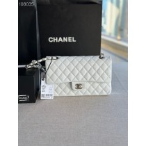 Chanel Classic Flap Bag A01112 Grained Calfskin White Silver Hardware