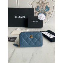 Chanel Classic Zipped Coin Purse AP0216 Caviar Leather Gold Hardware Blue