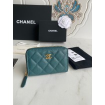 Chanel Classic Zipped Coin Purse AP0216 Caviar Leather Gold Hardware Blue Green