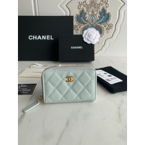 Chanel Classic Zipped Coin Purse AP0216 Caviar Leather Gold Hardware Light Blue