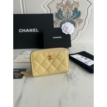 Chanel Classic Zipped Coin Purse AP0216 Caviar Leather Gold Hardware Yellow