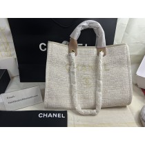 Chanel Deauville Chain Tote Bag Tweed and Leather Beige