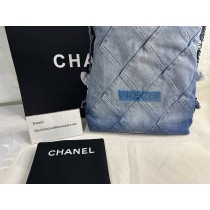 Chanel Denim Quilted 22 Backpack AS3859 Blue
