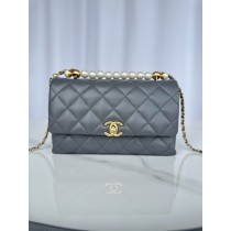 Chanel Flap Bag AS5002 Imitation Pearls Lambskin Gray