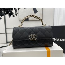 Chanel Kelly Chain Clutch Grained Shiny Calfskin 18CM Black
