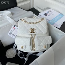 Chanel Large Duma Backpack Grained Shiny Calfskin White