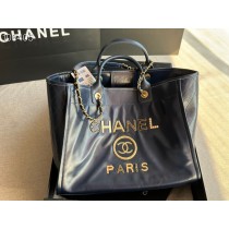 Chanel Large Shopping Bag 40CM Calfskin Tweed Gold- one Navy A66941