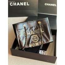 Chanel Medium Shopping Bag 33CM Calfskin Tweed Gold- one Black A66941