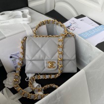 Chanel MIni Flap Bag Calfskin Leather Gold Hardware Grey