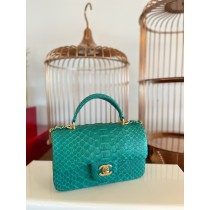 Chanel Mini Flap Handbag Top Handle AS2431 Python Green 