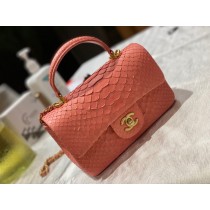 Chanel Mini Flap Handbag Top Handle AS2431 Python Leather Orange