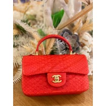 Chanel Mini Flap Handbag Top Handle AS2431 Python Orange