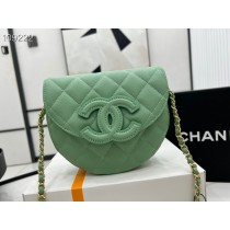 Chanel Mini Messenger Bag Grained Calfskin Green