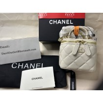 Chanel Mini Vanity Bag with Top Handle Lambskin White