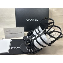 Chanel Women Strappy Sandals 75MM Peep Toes Calfskin Black