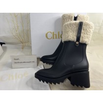 Chloé Betty Shearling-Lined Rubber Ankle Rain Boots 70mm Black