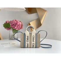 Chloé Mini Woody Linen Tote Blue