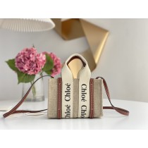 Chloé Mini Woody Linen Tote Brown